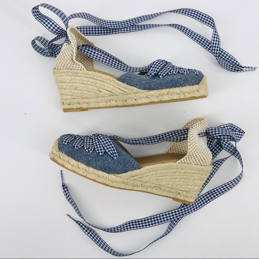 Blue and Cream Espadrille Wedges Made in Spain